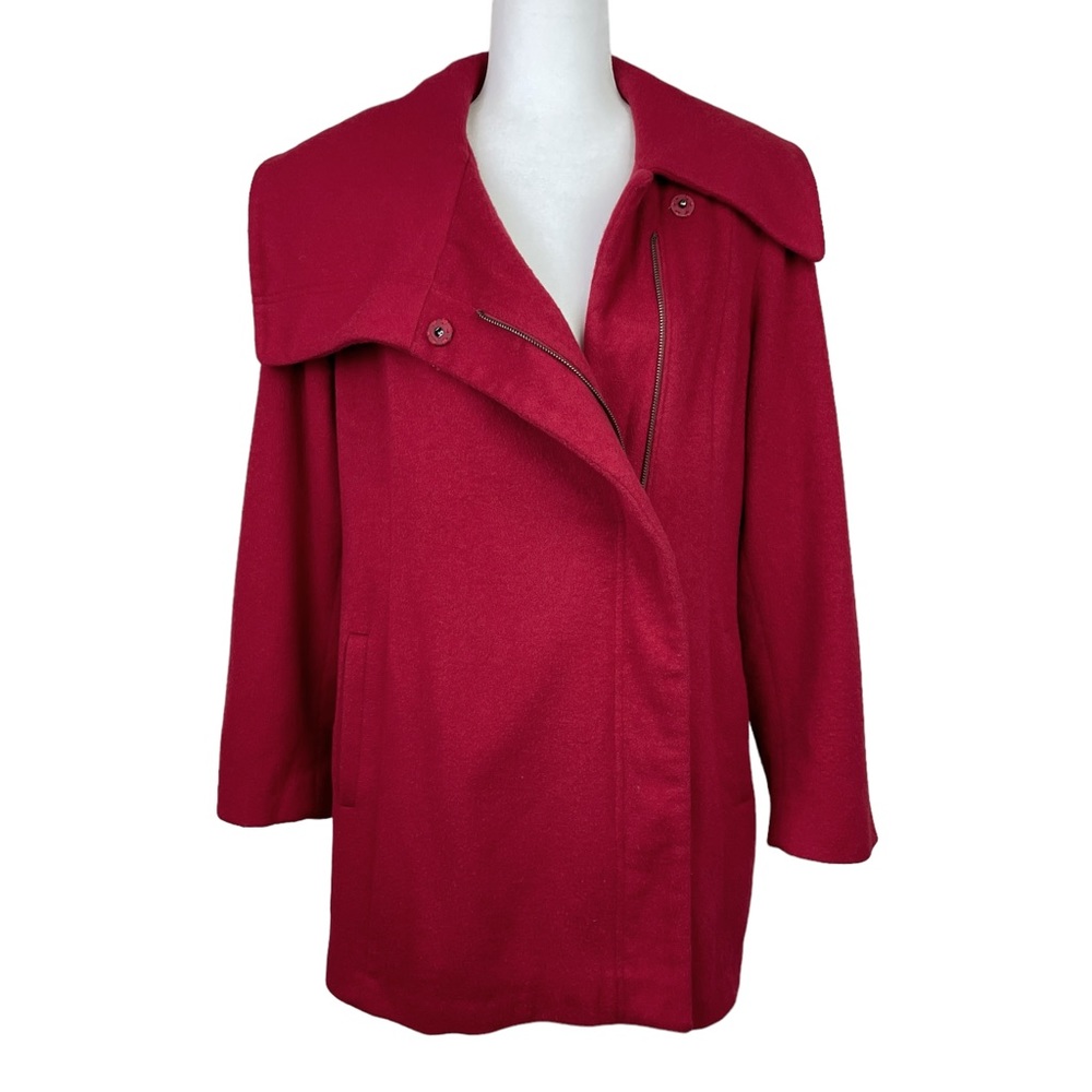 KORS Michael Kors Loro Piana 100% Wool Asymmetrical Shawl Collar Coat Red Size 6